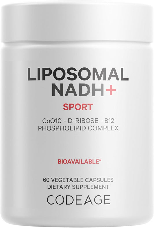 Codeage Liposomal NADH+ Supplement - NADH, Vitamin B12, D-Ribose as Bioenergy Ribose, CoQ10-2-Month Supply - Liposomal Delivery - β-Nicotinamide Adenine Dinucleotide Pills - Non-GMO - 60 Capsules