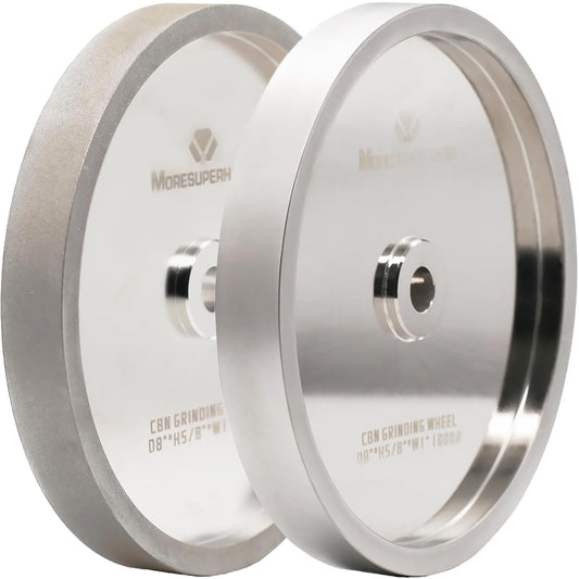 MORESUPERHARD 8 inch CBN Grinding Wheel Set 600 & 1000 Grit，1" Wide，5\/8" Arbor， Aluminum Body，for Sharpening High Speed Steel Tools Woodturning Tools，for All Kinds of 8 inch Bench Grinders