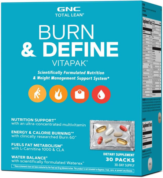 GNC Total Lean Burn and Define VitaPak Program for Men & Women, 5-in-1 Pack for Energy, Weight Management, Calorie Burn, Immune Health, Water Balance, 30 Servings