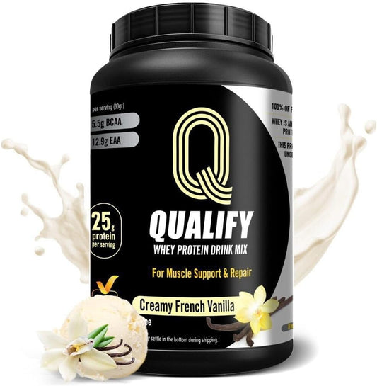 Qualify French Vanilla Whey Protein Powder. 25g Protein, 5.5g BCAA, Cholov Yisroel Kosher, Gluten-Free, Sugar-Free, Keto-Friendly, Smooth Mixing Post-Workout Protein Shake Powder, 26.4oz (23 Servings)