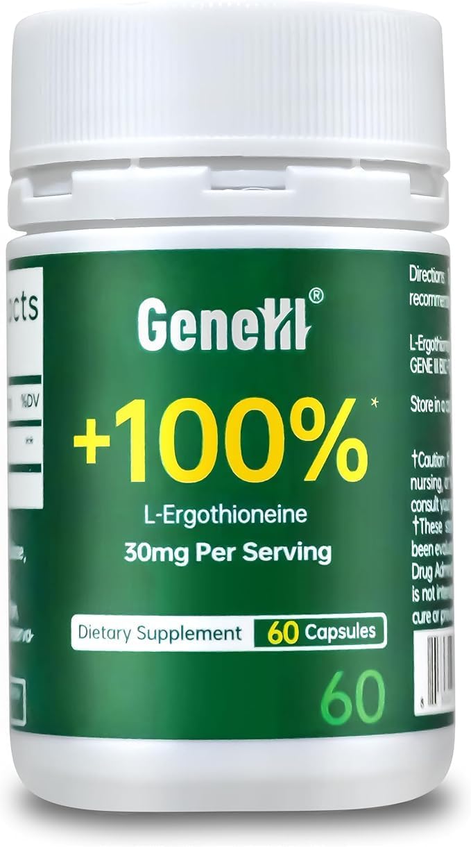 GENEIII L-Ergothioneine Supplement, 30mg(EGT)\/Serving, 6X Ergothioneine Mushroom Extract Supplements Longevity, Immune Support, Heart Health & Brain Supplement, Lab Tested, Made in USA, 60 Servings