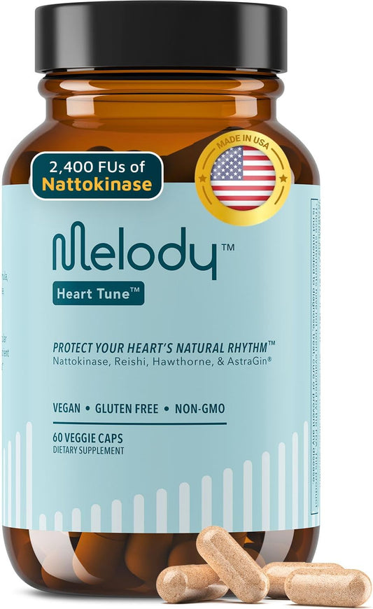 Heart Tune Supplement with Nattokinase, Hawthorn & Reishi for Men & Women - Heart Health, Circulation, Blood Pressure, & Cardiovascular Health Support Supplements with AstraGin, 60 Caps, 1 Pack