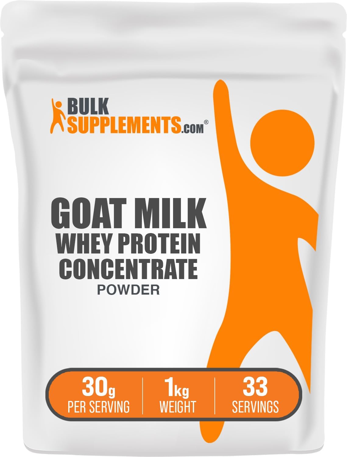 BulkSupplements.com Goat Milk Whey Protein Concentrate Powder - Goat Whey Protein Powder, Unflavored & Gluten Free, 30g per Serving, 1kg (2.2 lbs) (Pack of 1)