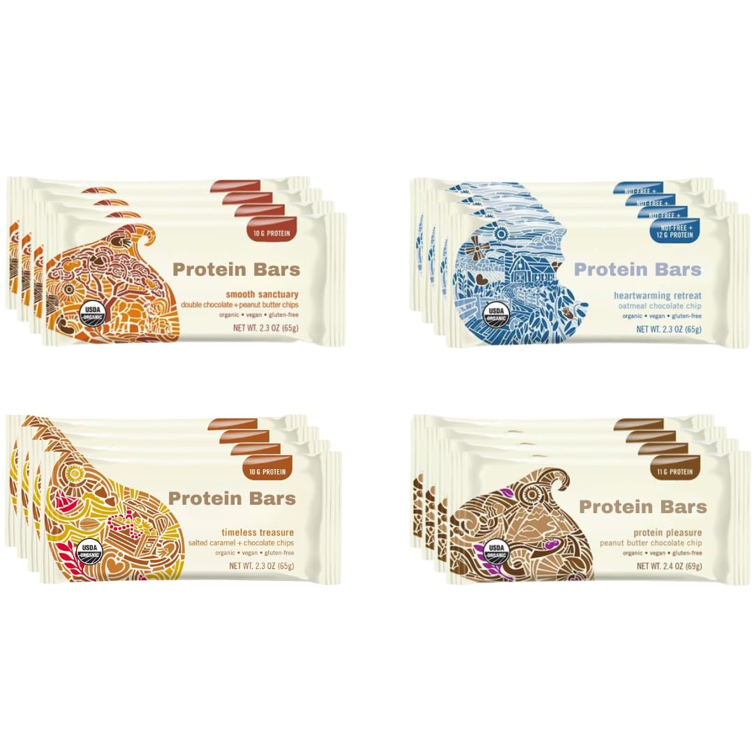 Assorted Protein Bars Variety Pack, Organic Vegan Bars - 2.3 Ounce Bars (16 Pack)