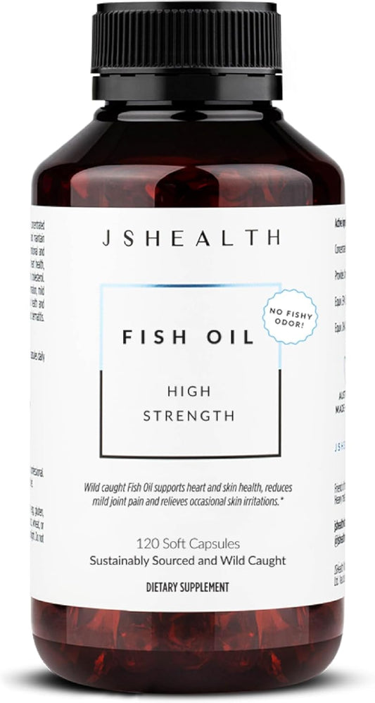 JSHealth High Strength Fish Oil Supplements - Omega 3 Fish Oil - Made with Wild-Caught Fish - Omega 3 Supplement, 120 Capsules