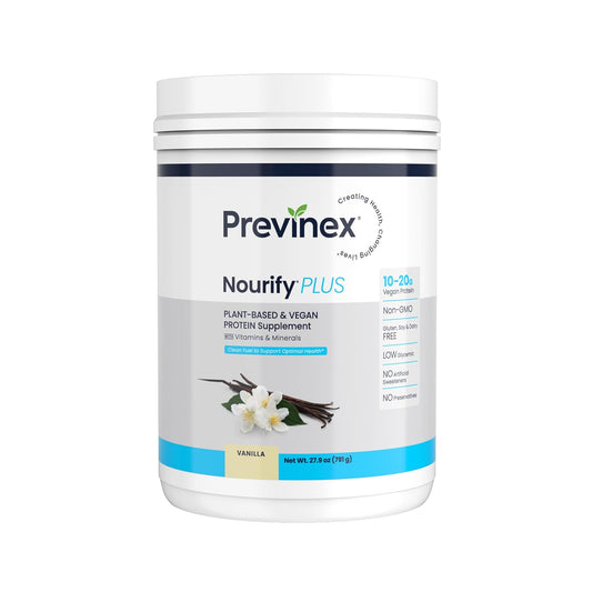 Previnex Nourify Plus Plant-Based Protein Shake - All Natural Vegan Protein Powder, High Protein & Low Sugar, Gluten Free, Soy Free & Dairy Free, Vanilla Protein Powder (27.7 oz)