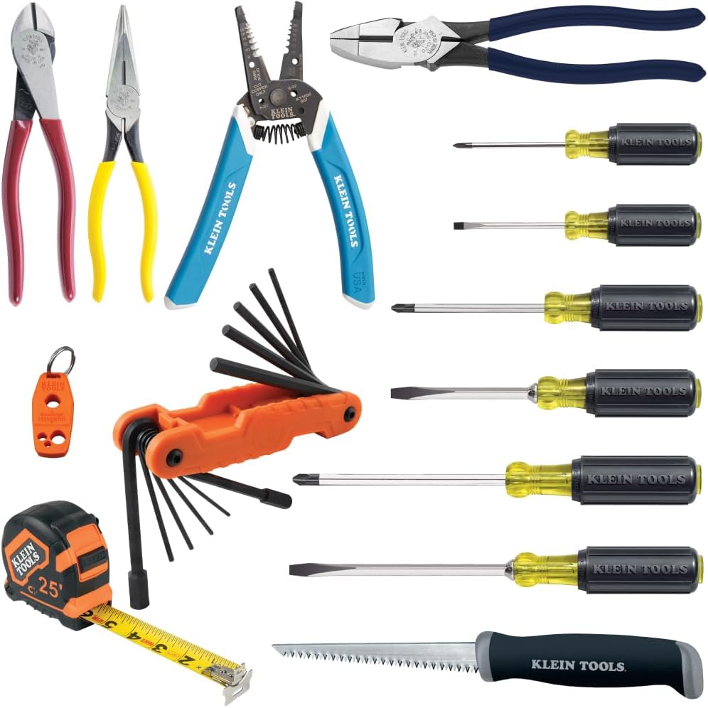 Klein Tools 80088 Tradesman Fixed Blade Driver and Plier Kit, Made in USA, Includes Wire Stripper, Tape Measure, Accessories for Jobsite Needs, 14-Piece
