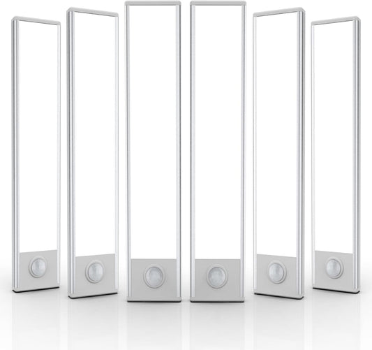 6 Pack Under Cabinet Lighting Wireless, 32 LED Rechargeable Battery Motion Sensor Light Indoor, Stick On Magnetic Closet Lights, Under Counter Lights for Kitchen, Stairs, White 8 in