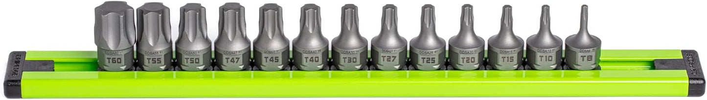 GripEdge |13-PC RPT 1/4'' Drive Low Profile Star Dual Action Driver Set | Includes sizes - T8, T10, T15, T20, T25, T27, T30, T40, T45, T47, T50, T55 & T60 | Includes Premium Aluminium Rail |