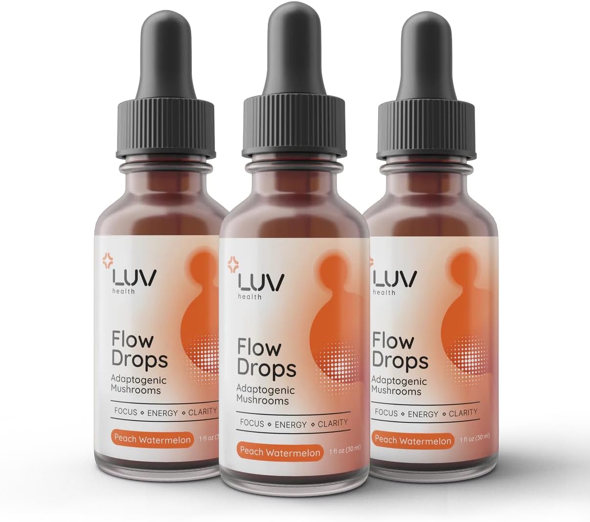LUV health Flow Drops® \u2013 Energy Supplement for Focus, Mental Clarity & Immune Support Adaptogenic Mushrooms with Lion\u2019s Mane, Cordyceps, Reishi, Chaga & Turkey Tail \u2013 Vegan, Made in USA \u2013 90 Servings