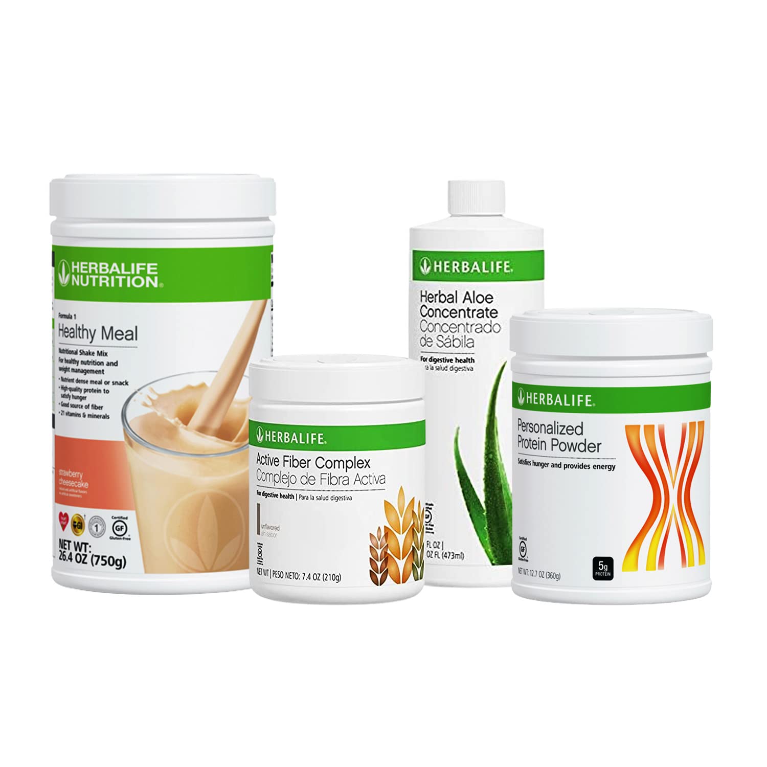 Herbalife Formula 1 Healthy Nutritional Shake Mix (Strawberry Cheesecake 750g) and Active Fiber Complex 210g Combo with Herbal Aloe Concentrate Pint 473ml-PERSONALIZED Protein Powder 360g