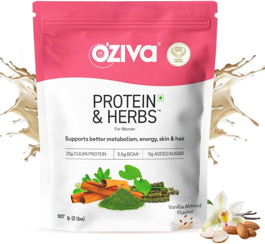Protein & Herbs, Women with Multivitamins, Curcumin, Shatavari, Tulsi for Improved Metabolism, Hormonal Balance & Skin, Hair Health, 2.2 lbs, Vanilla Almond. Soy Free, Gluten Free, Non GMO