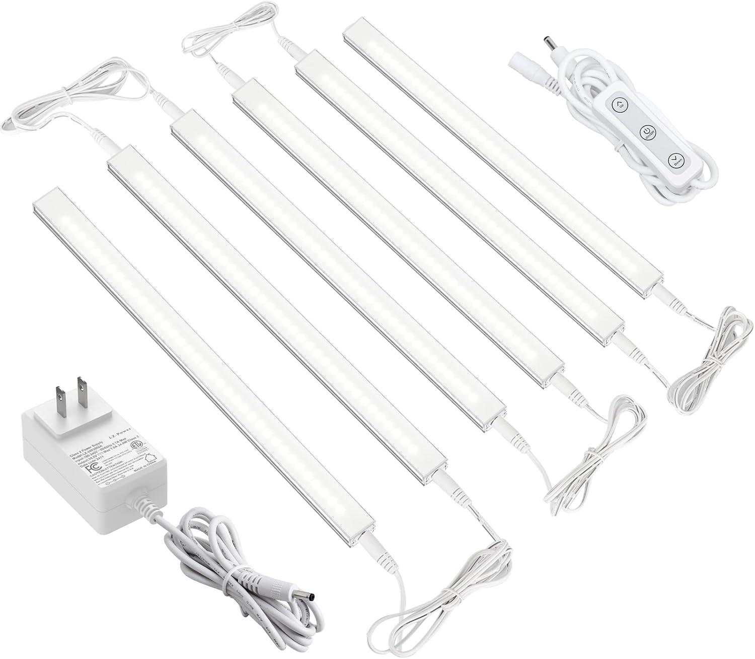 ASOKO Dimmable Under Cabinet Lighting for Kitchen - 6 Pcs 12 inches Linkable Counter Light Bars, Led Closet Light Daylight White 4500K,DC24V 1360Lumens,20W Led Shelf Lighting (ETL Plug)