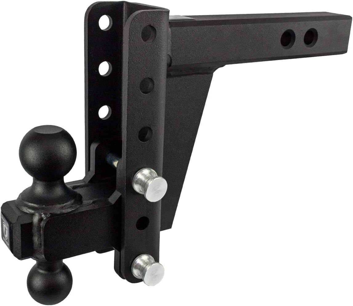BulletProof Hitches - 2.0" Adjustable Heavy Duty Trailer Hitch (22,000 lb. Rating) - 6" Drop\/Rise Trailer Hitch with 2" & 2-5\/16" Dual Ball - Powder Coat, Solid Steel, Corrosion-Resistant