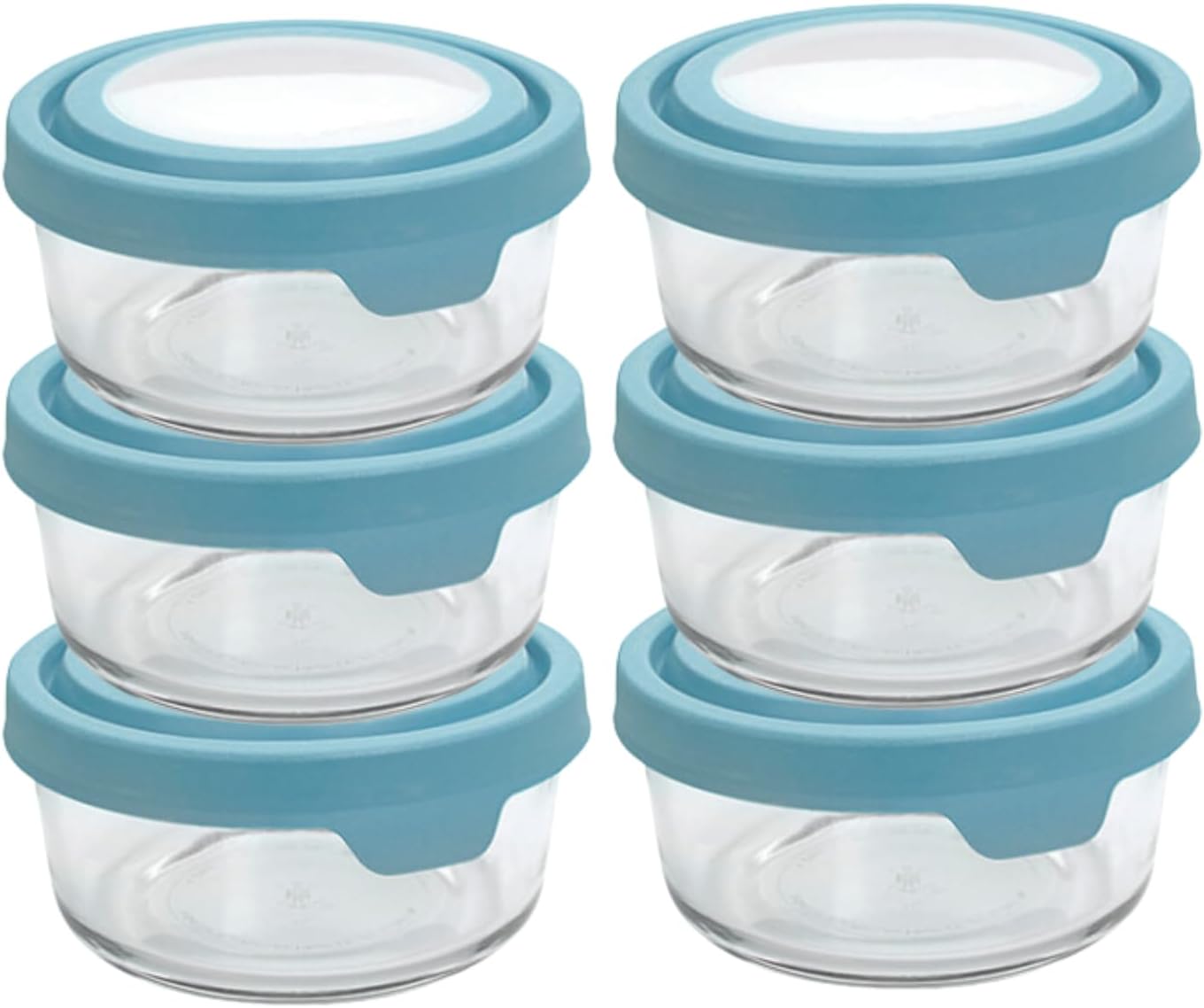 Anchor Hocking 2 Cup Glass Storage Containers with Lids, Set of 6 Glass Food Storage Containers with Mineral Blue TrueSeal Lids