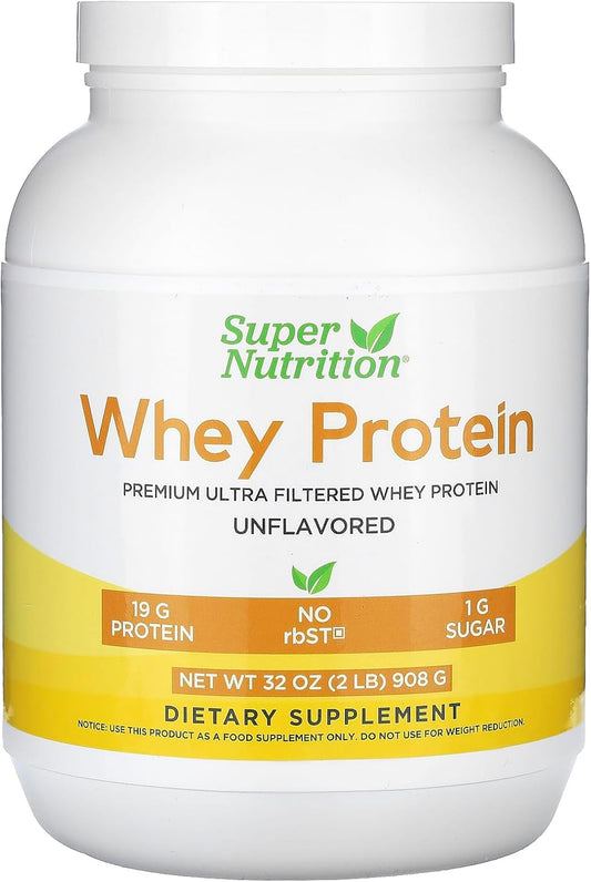 Super Nutrition Ultra Filtered Whey Protein Powder with Sunflower Lecithin, Non-GMO, RBST Free, Unflavored, 2 lb (908 g)