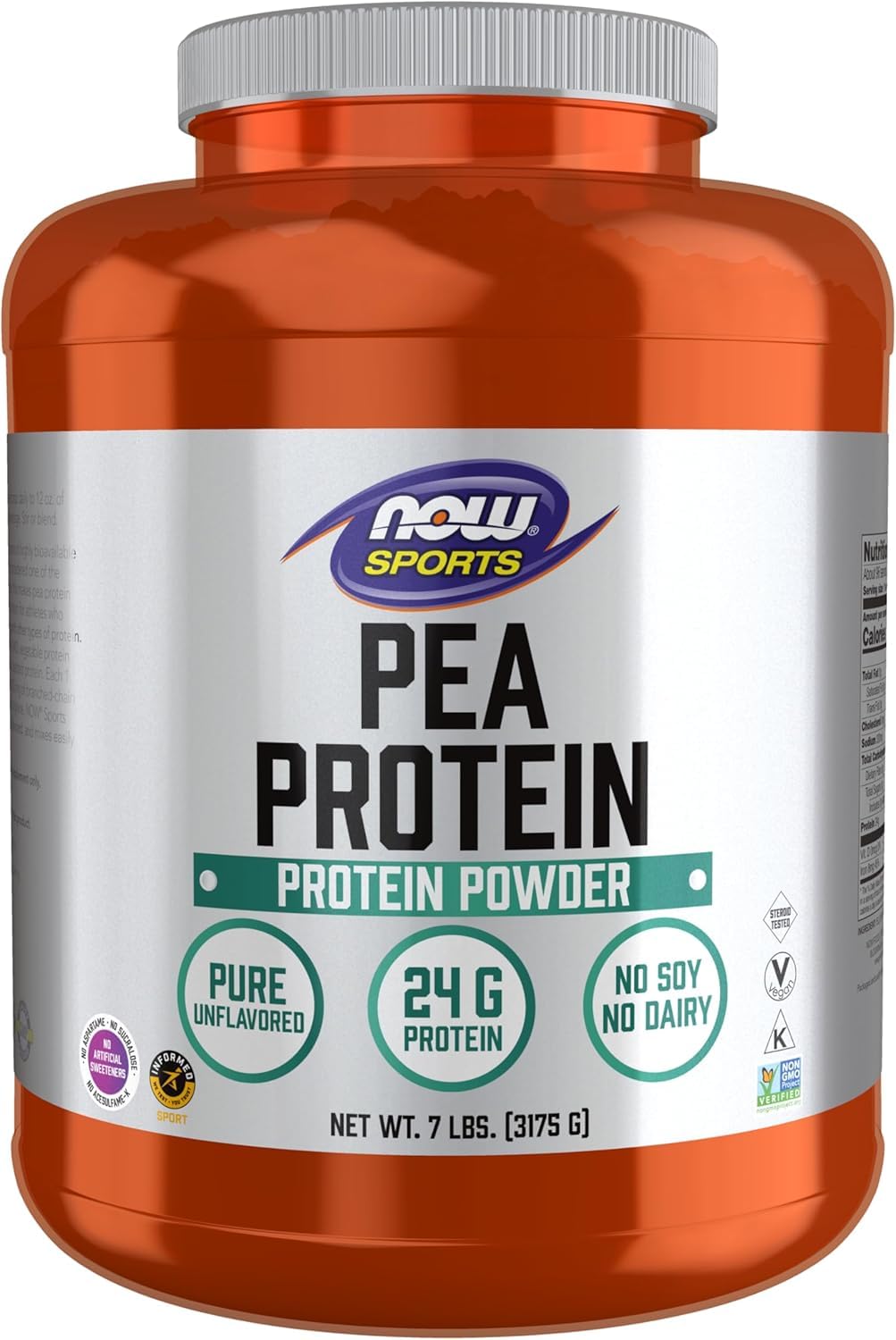 NOW Sports Pea Protein Natural Unflavored Powder,7-Pound