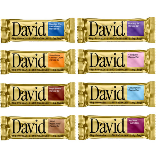David Protein Bar Variety Pack, Protein Snacks With 28g of High Protein (8 Pack)