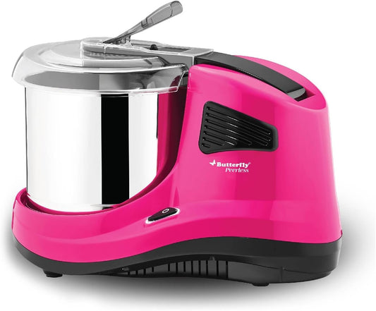 Butterfly Peerless 3-Stone Wet Grinder with Atta Kneader & Coconut Scraper, 2-Liter, 110V for USA & Canada, Pink