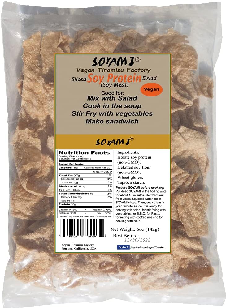 SOYAMI Soy Protein (Meat Substitute), Dried. Cooking Instruction Included. Taste Like Real. Vegan. (12)
