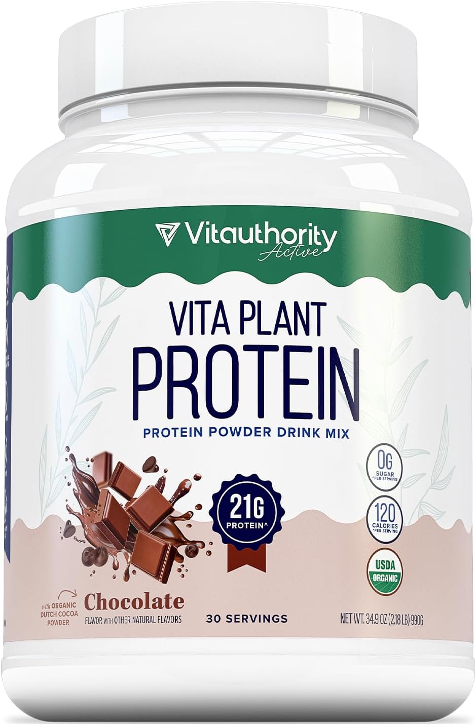 Organic Plant Based Protein for Women Complete Vegan Protein Powder with BCAAs & MCTs Plant-Based 21g, Dairy-Free Gluten-Free No Added Sugar, Supports Muscle Recovery (Chocolate Flavored, 30 Servings)