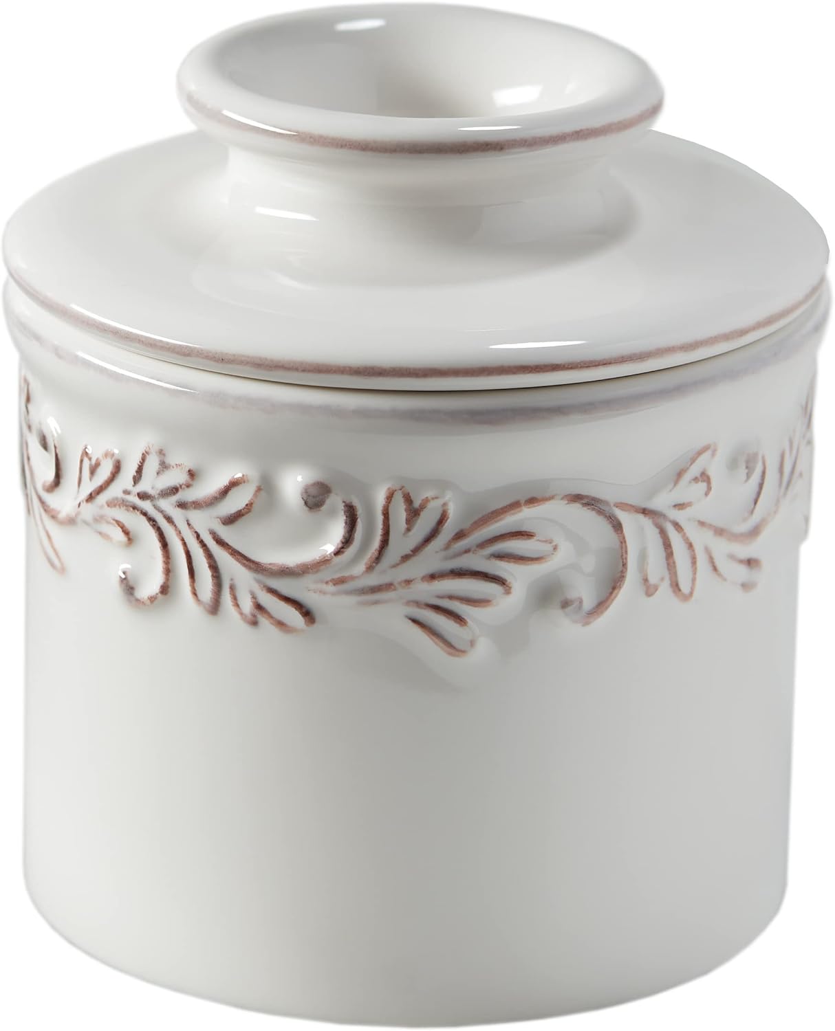 Butter Bell - The Original Butter Bell crock by L Tremain, a Countertop French Ceramic Butter Dish Keeper for Spreadable Butter, Antique Collection, White Linen