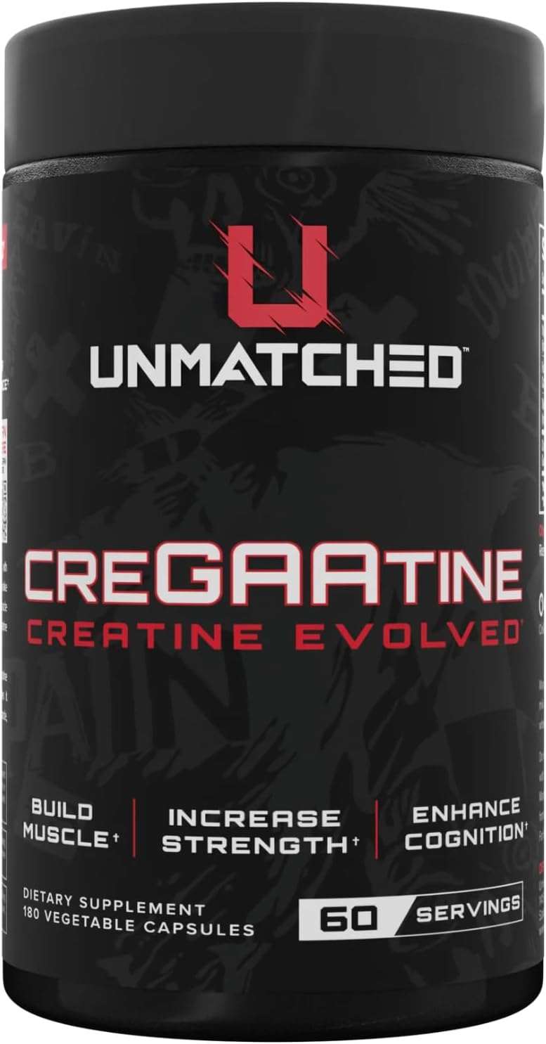 Unmatched CreGAAtine Optimized Creatine | Creatine Monohydrate + GAA (Guanidinoacetic Acid) | Muscle Build, Strength, Recovery | 180 Capsules, 60 Servings (Unflavored)
