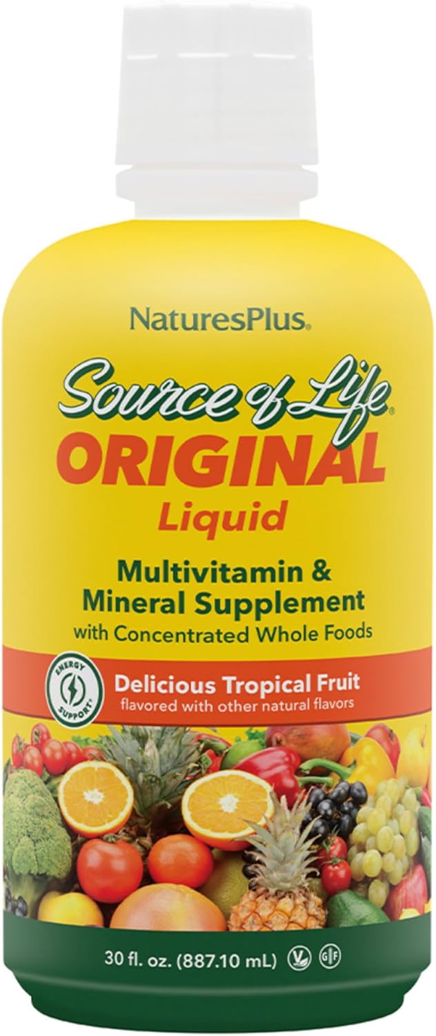 Natures Plus Source of Life Liquid, Tropical Fruit - 30 fl oz, Pack of 2 - Multivitamin & Mineral Supplement - Gluten Free, Vegetarian - 60 Total Servings