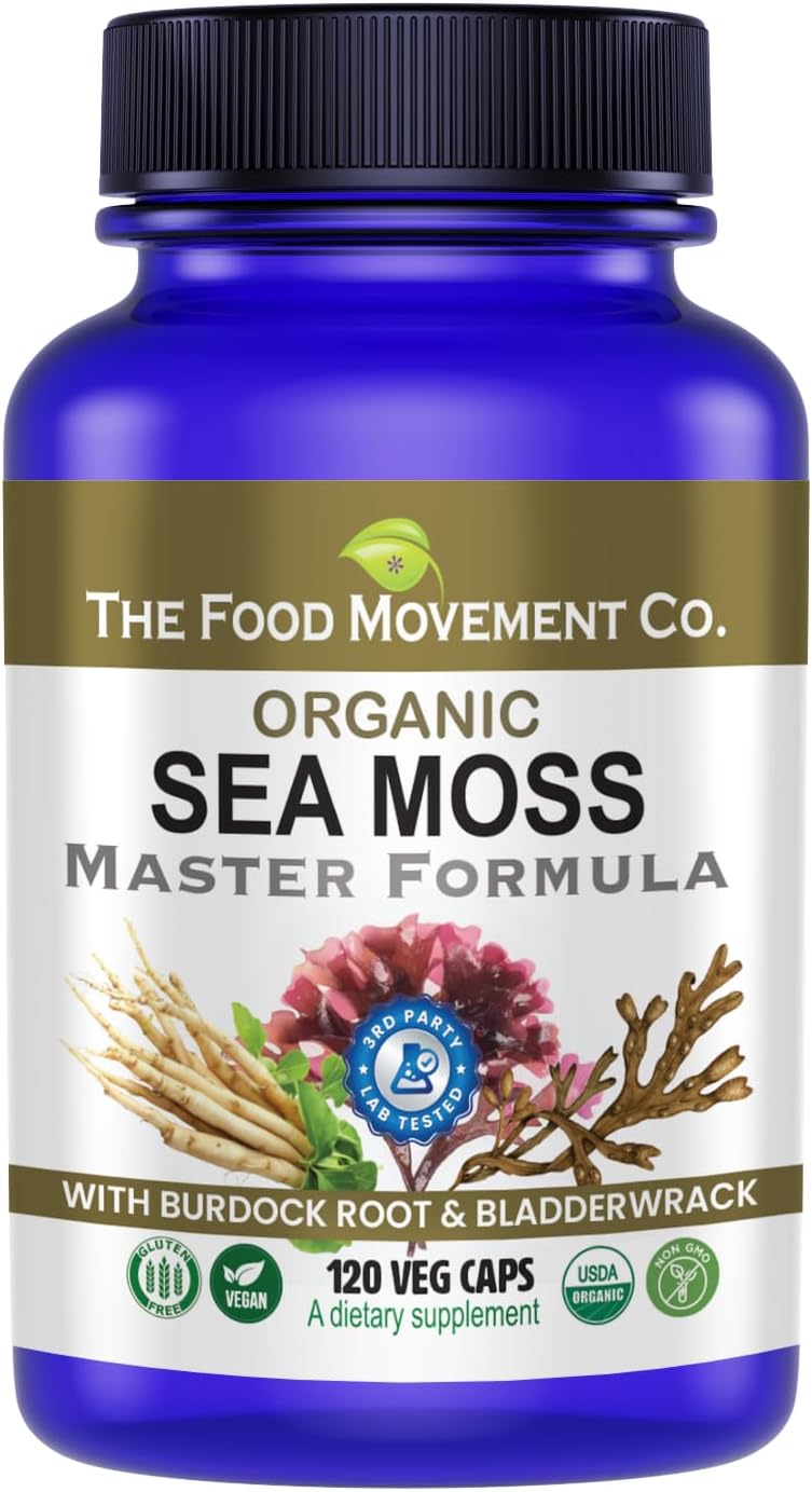 Sea Moss Master Formula with Burdock Root & Bladderwrack for Gut Health | Organic Vegan Supplement for Women & Men | Irish Sea Moss Blend for Optimal Well-Being (120)