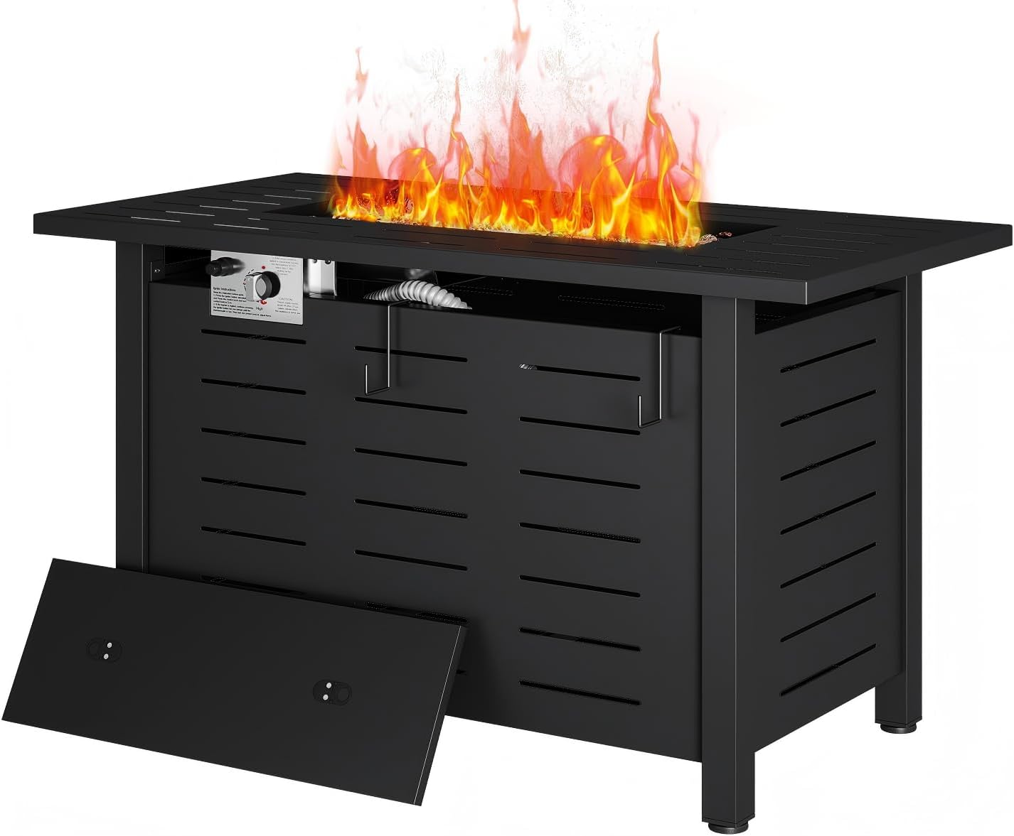 Aoxun 41 Inch Propane Fire Pit\u201350,000 BTU Gas Fire Pit Table with Removable Lid & Lava Rocks, Rectangle Firepit Table for Outside, Patio, Deck, Backyard, Black