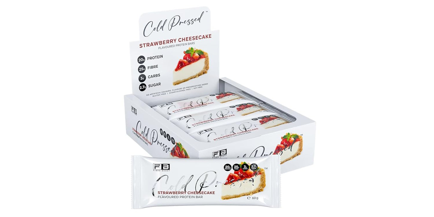 Fibre Boost Cold Pressed Strawberry Cheesecake flavoured Protein Bar