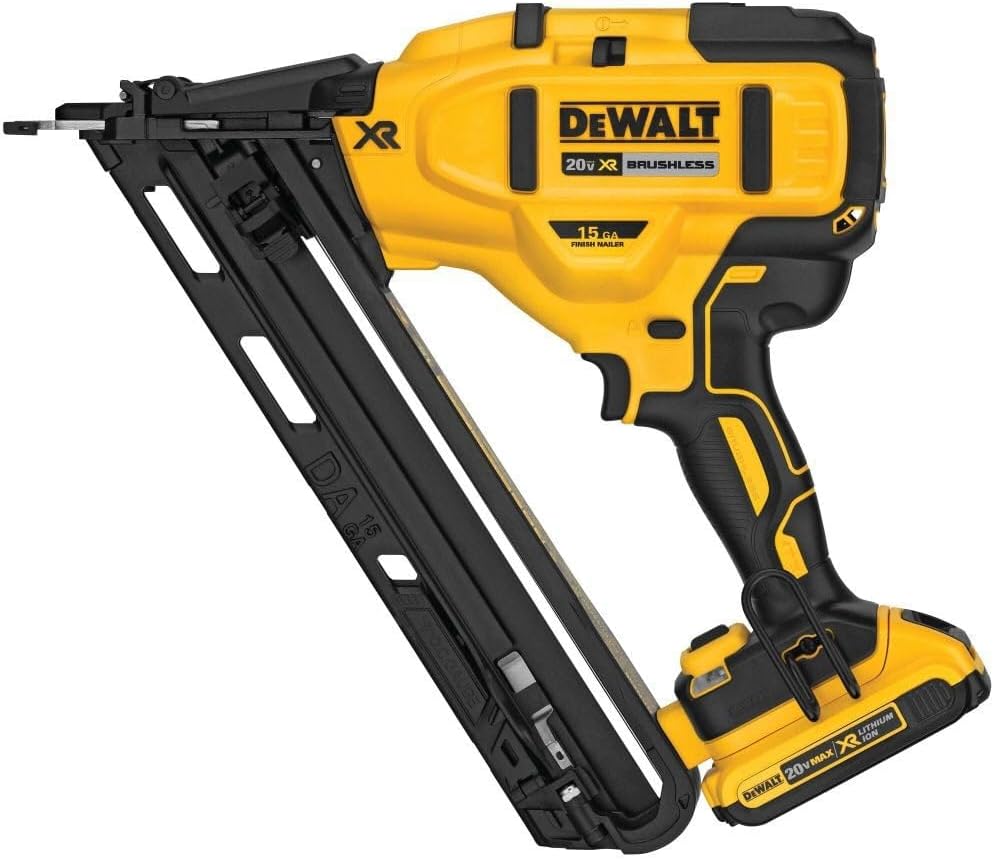 DEWALT 20V MAX Finish Nailer Kit, Angled, 15GA, Battery, Charger & Bag (DCN650D1)