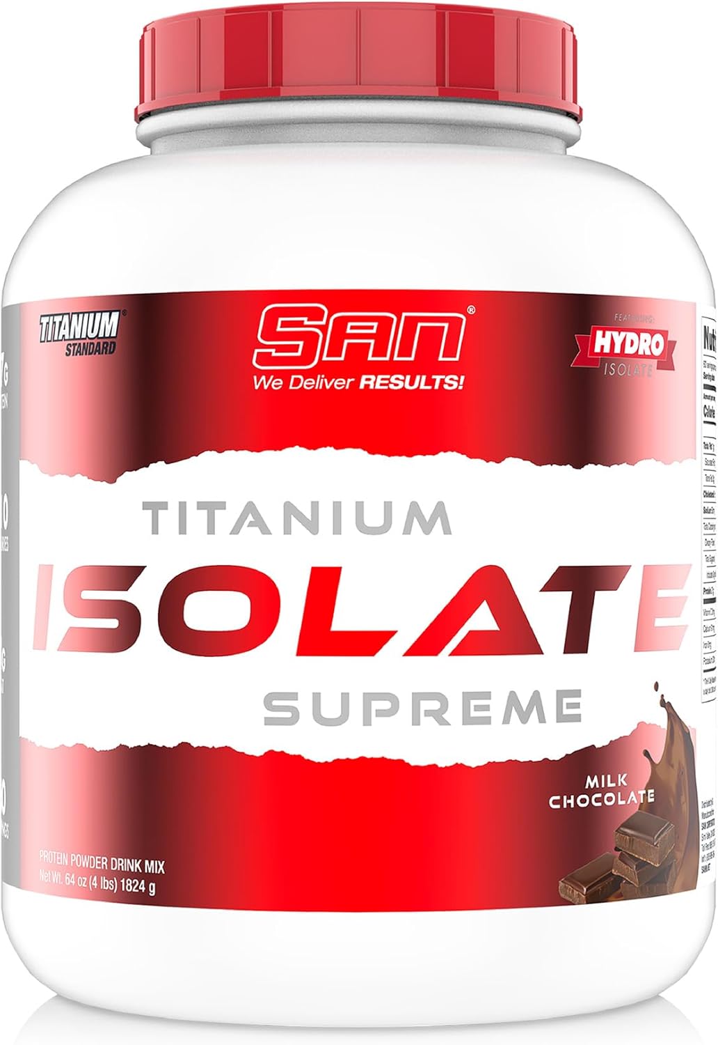 SAN Titanium Isolate Supreme Whey Protein Powder Isolate - Milk Chocolate Flavor, 4 lbs, 27g Protein, Low Carb, Low-Calorie, 60 Servings, Muscle Recovery