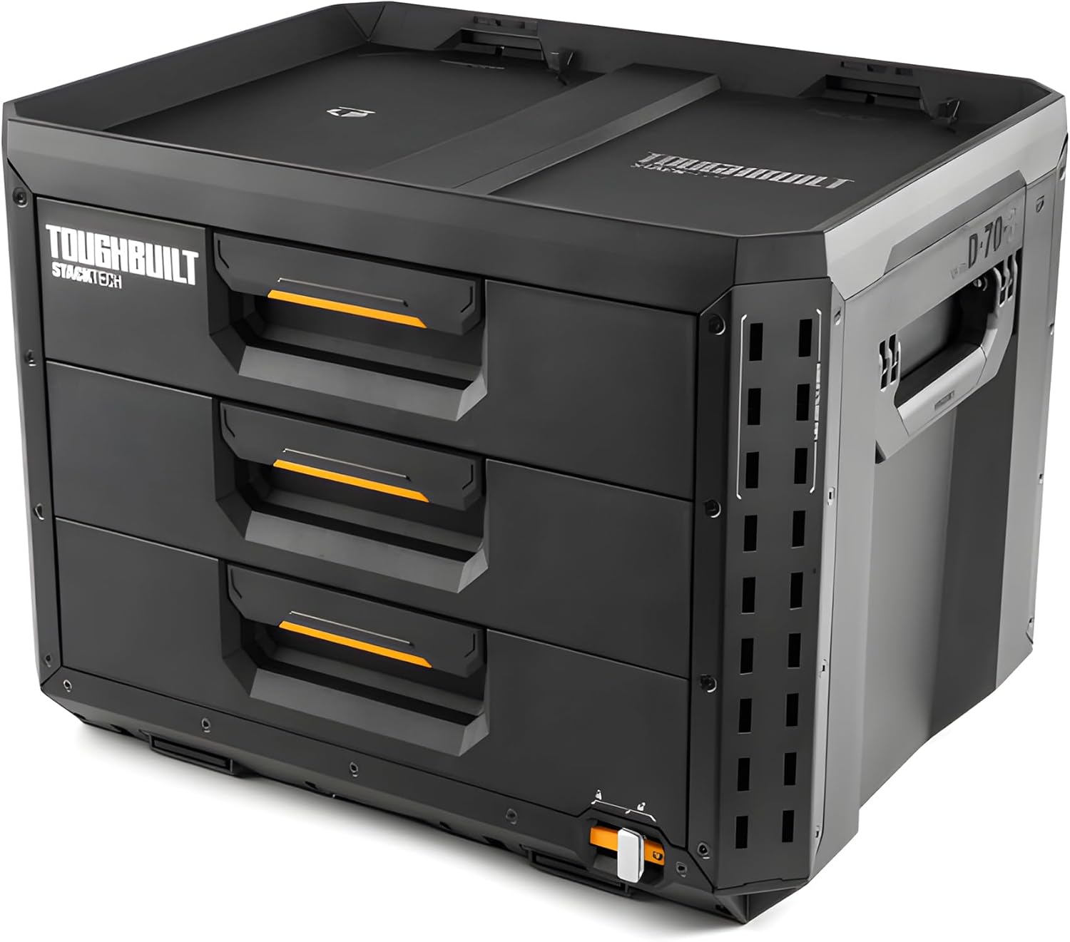 ToughBuilt StackTech XL 3 Drawer Tool Box, Heavy-Duty Portable Tools Chest, 50 lb Capacity - Stackable Toolbox Storage Organizer with 22 Dividers, Auto-Latching Drawers and Accessory Rails