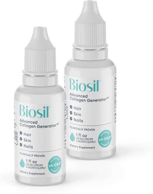 Biosil Collagen Booster Supplement - 1 fl oz Drops, Pack of 2 - Patented ch-OSA Activator for Skin, Hair, Nails & Joints - Supports Natural Production - 120-Day Supply