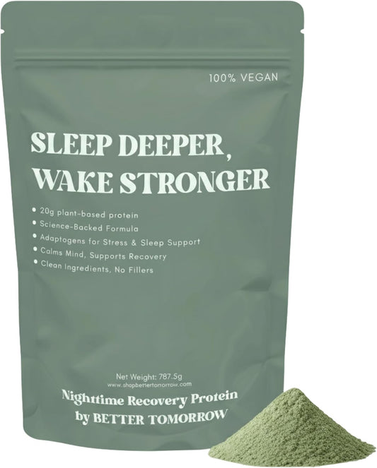 Better Tomorrow Nighttime Recovery Protein – 20g Plant-Based Pea Protein + Adaptogens | Sleep Support, Muscle Recovery, Stress Relief | Vegan, Dairy-Free, No Artificial Sweeteners