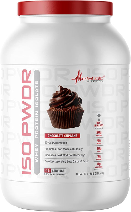 Metabolic Nutrition Whey Protein Isolate ISO PWDR Chocolate Cupcake, 3.04lb, 23 Servings, 26g Protein, Fast Digesting, Zero Carbs, Delicious Flavor, Very Low Carbs & Fat, Zero Lactose