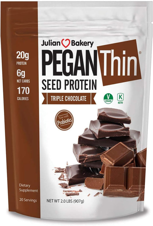 Julian Bakery Pegan Thin Protein Powder | Triple Chocolate | Organic Sacha Inchi Protein | 20g Protein | 6 Net Carbs | 2 LBS | 20 Servings