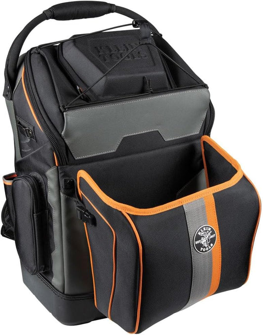 Klein Tools 55665 Ironworker and Welder Backpack, Fire Resistant Exterior, 27 Pockets, Hold Welding Helmet, Hard Hat, 36-Inch Connecting Bar