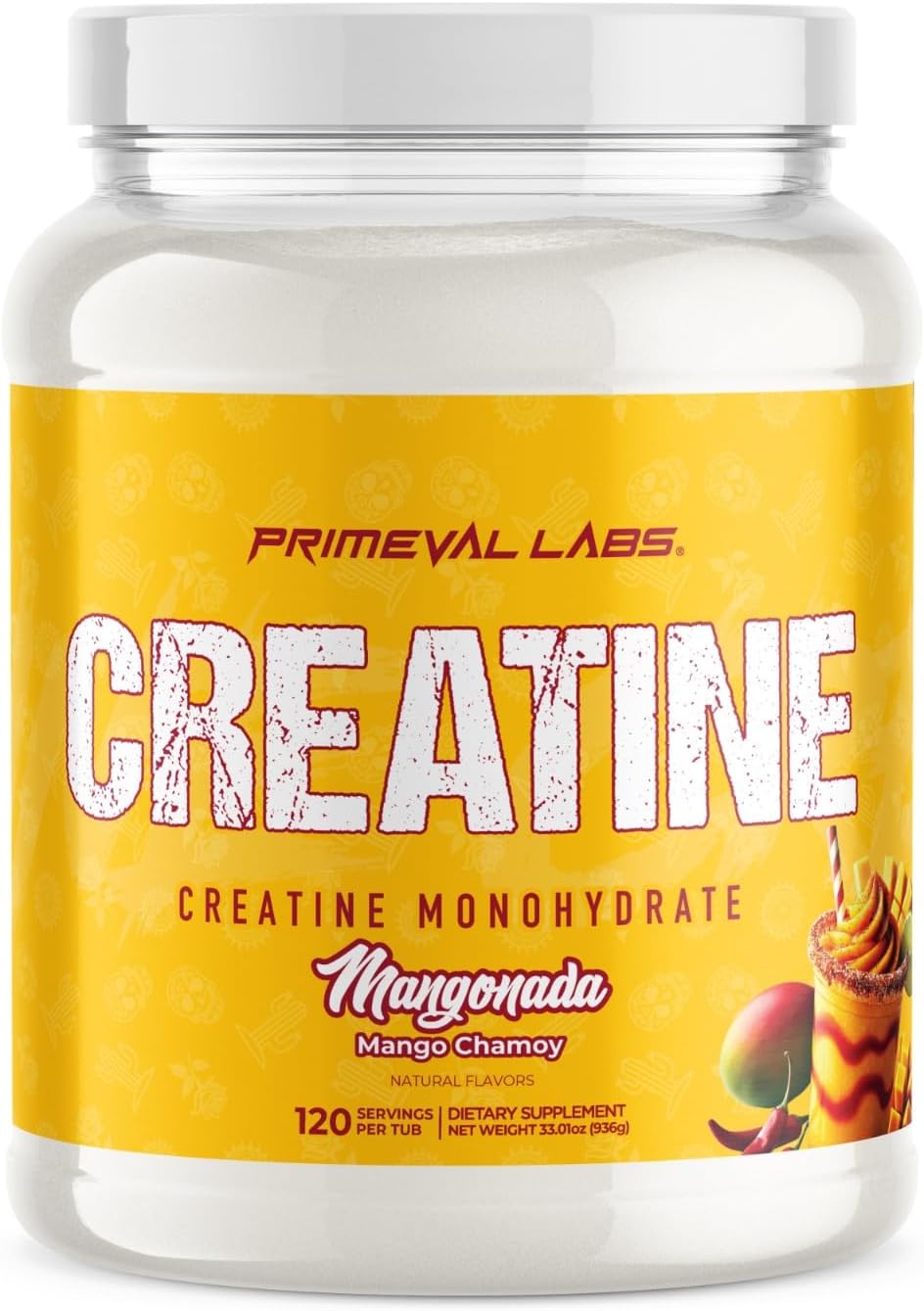 Primeval Labs Creatine Monohydrate | Muscle Recovery + Builder for Men & Women | Workout Supplements Easy to Mix | Mangonada | 120 Servings | 5g Creatine Per Serving