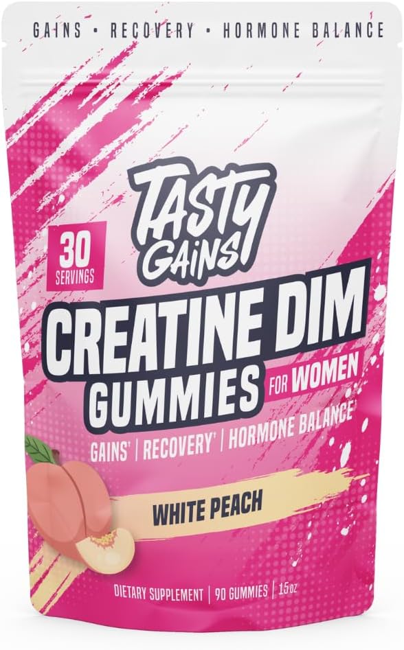 Creatine Gummies for Women | 3g Creatine Monohydrate Per Serving | DIM Supplement 100 mg | Estrogen Balance for Women | Hormonal Acne, Hormone Balance, Glute Builder | White Peach Flavor