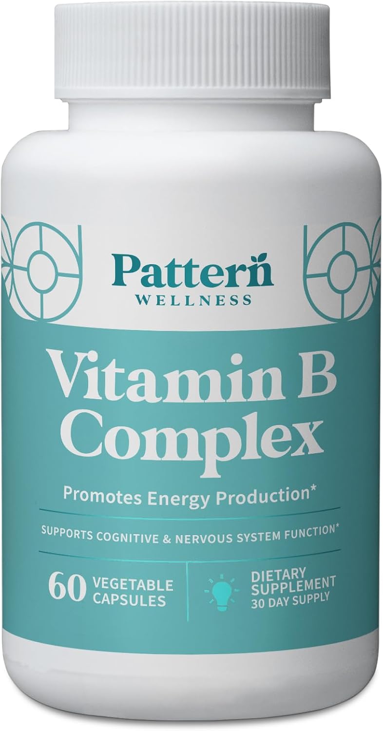 Pattern Wellness Vitamin B Complex – Complete B Vitamins with Folate, B6, B12 – Supports Energy, Brain & Heart Health – Non-GMO – 60 Capsules