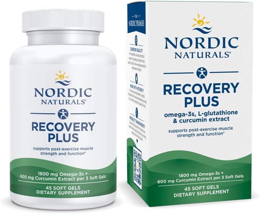 Nordic Naturals Recovery Plus, Unflavored - 45 Soft Gels - 1800 mg Omega-3 Fish Oil - 600 mg Longvida Optimized Curcumin - Cellular Health & Recovery - Post-Exercise Muscle Support - 15 Servings