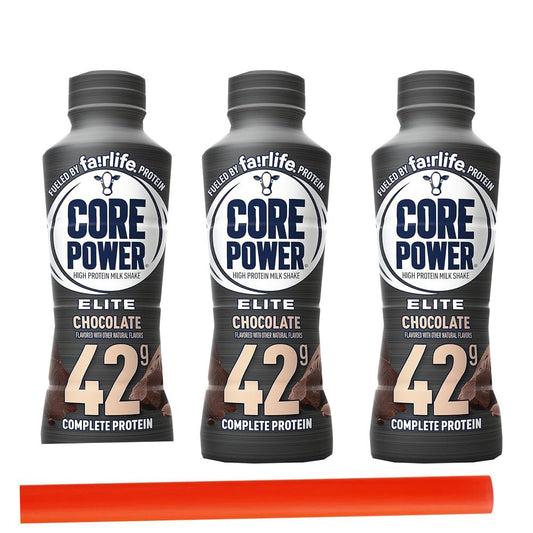 SEDLAV Straw for Fairlife Core Power Elite High Protein Shake 42 Gram Protein Shake, Chocolate 3 Pack 14 oz bottles