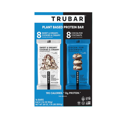 TRUBAR Vegan Protein Bar Cocoa For Coconuts and Cookies and Creamy 16 ct