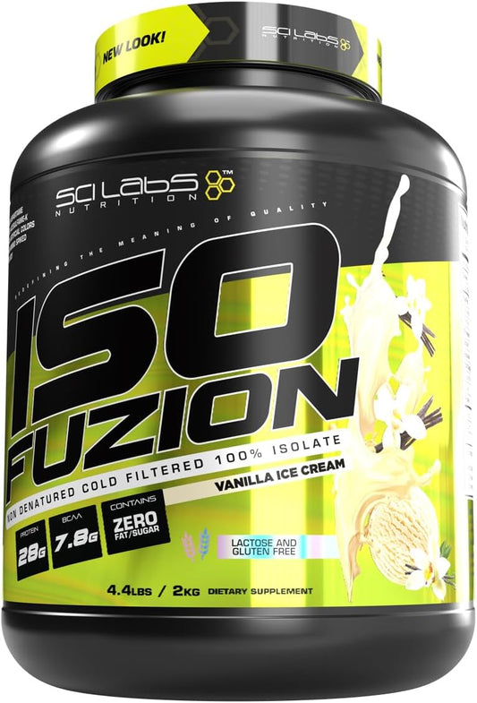 Iso Fuzion 100% Whey Isolate 28g Non Denatured Protein Powder, Vanilla Ice Cream, 4.4lb