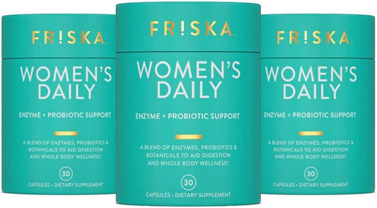FRISKA Women\u2019s Daily Digestive Enzyme and Probiotics Supplement, Advanced Natural Support for Female Digestive Health, Fights Bloating, Eases Digestion, Supports Nutrient Absorption, 90 Capsules