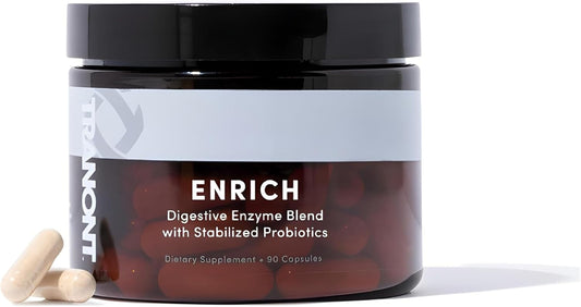 Tranont Enrich Digestive Enzymes & Probiotic Blend | 90 Capsules | Optimal Gut Health, Digestion Support & Nutrient Absorption-Sugar Free, Prebiotics & Probiotics for Men & Women, Unbloat Supplement