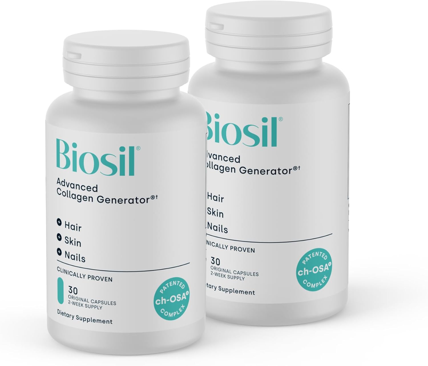 Biosil Collagen Booster Supplement - 30 Original Capsules, Pack of 2 - Patented ch-OSA Activator for Skin, Hair, Nails & Joints - Supports Natural Production - 30-Day Supply
