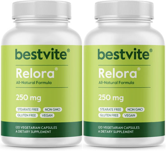 BESTVITE Filler-Free Relora 250mg (240 Vegetarian Capsules) (120 x 2) \u2013 Clinically Researched \u2013 No Stearates \u2013 Vegan \u2013 No Fillers \u2013 Supports The Management of Occasional Stress*